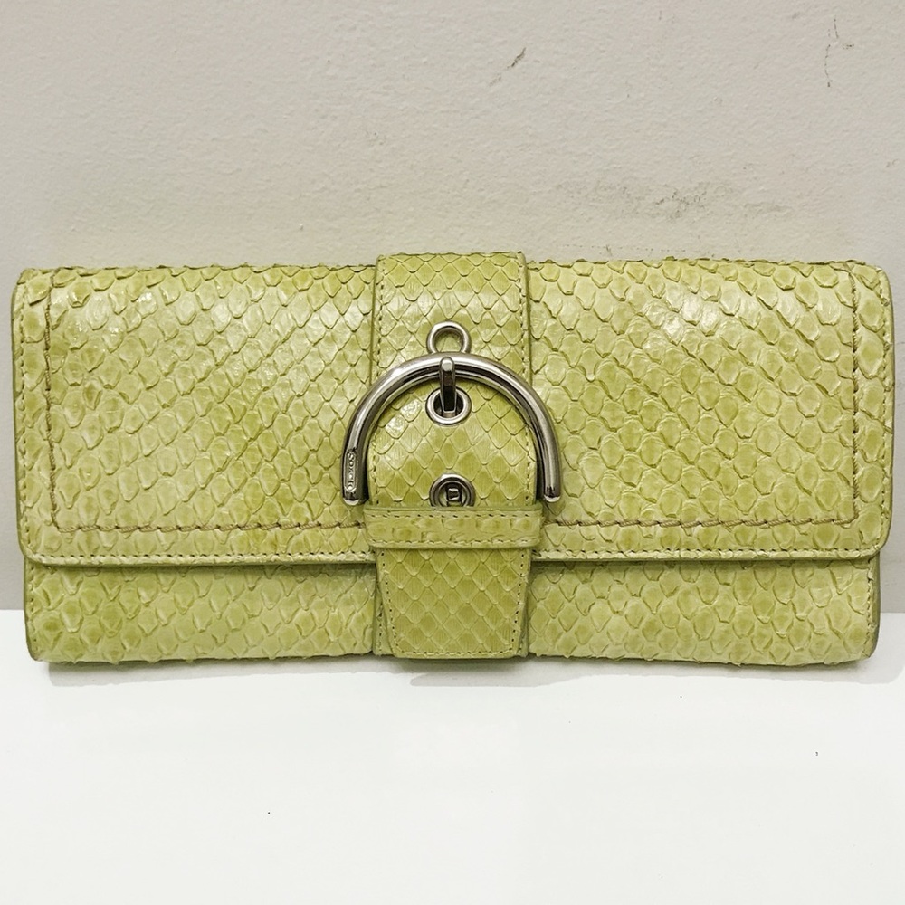 RARE Coach Exotic Python Snakeskin Green Clutch Bag Handmade Italy $2K